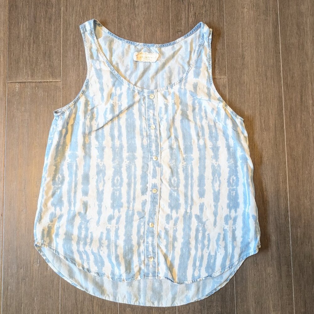 Chambrai Los Angeles, Easy Hi Lo Soft Tank/Sleeveless Blouse, Blue/White, Sz L